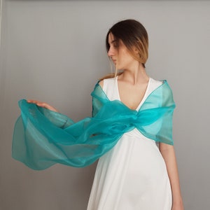 Teal Organza Sequin Shoulder Stole: Peacock Wedding Wrap