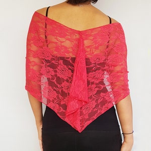 Pinkish Red Lace Tulle Shawl: Wedding Bolero Capelet (Fits S to M)