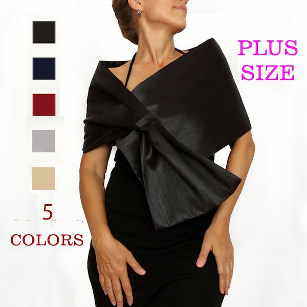 XXL black taffeta evening shawl, Plus size dressy hands free shoulder wrap, Mother of the bride formal dress cover up, Cocktail dress topper