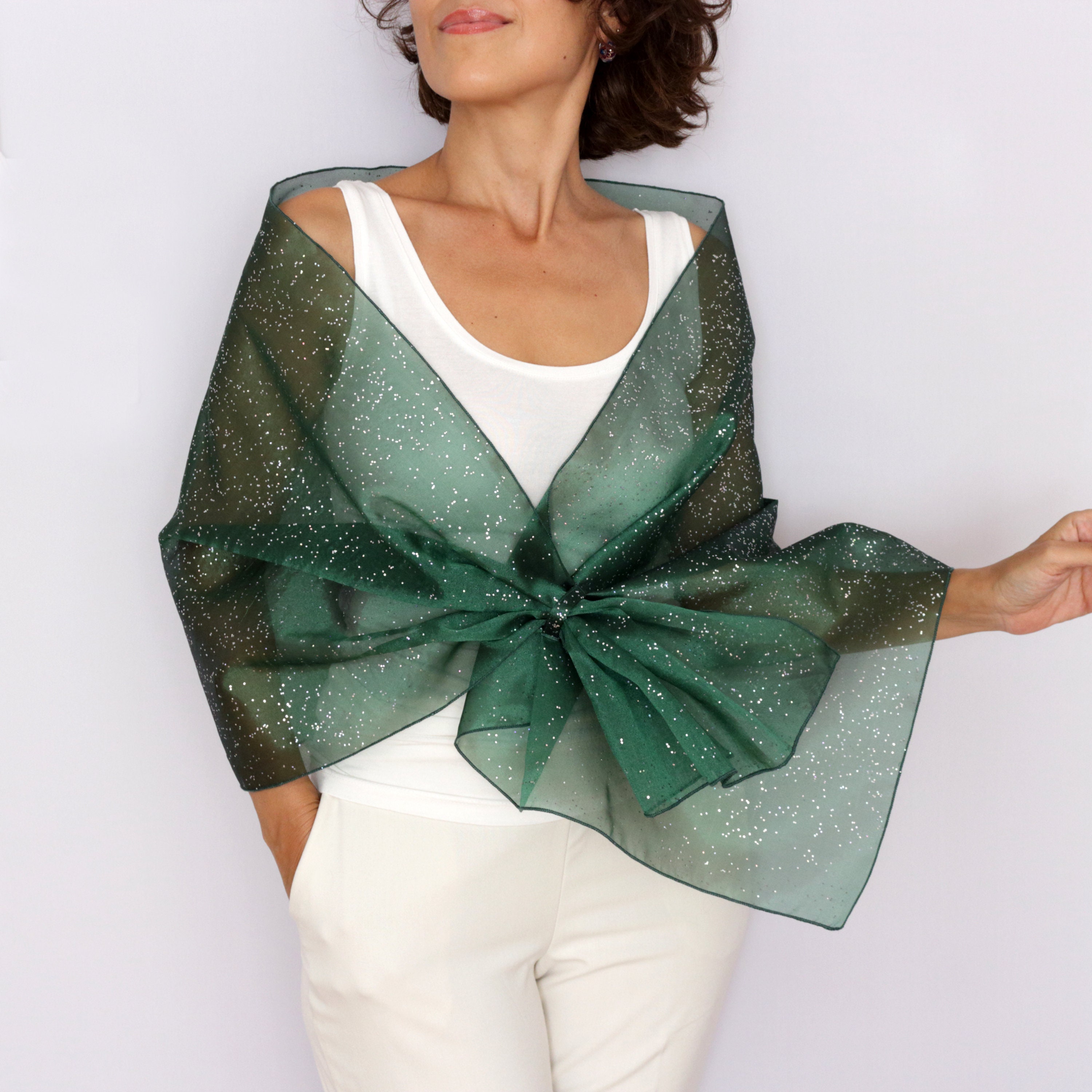 Stola Elegante Stola Verde Scuro Stola Verde Scuro Elegante Donna Tinta  Unita