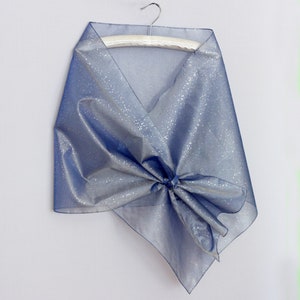 close up silver glitter organza fabric transparent evening shawl texture