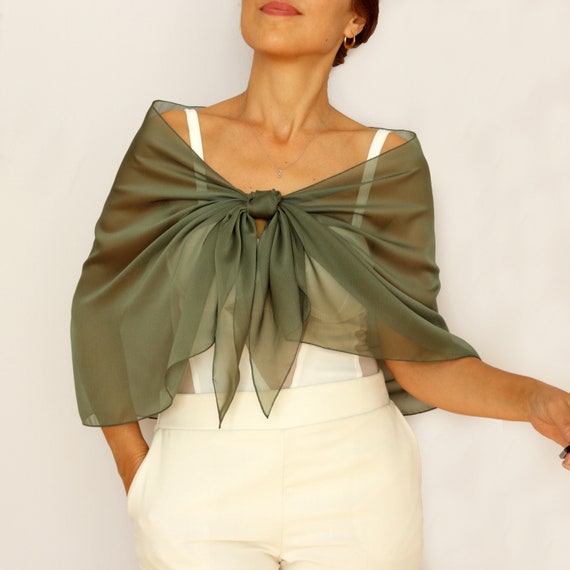 Foulard Scialle Stola Seta Stola Verde Elegante Cerimonia Da Donna