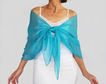 Châle en mousseline de soie bleu turquoise, couverture de robe de mariée, châle de mère de la mariée, étole enveloppement d'épaule de mariée écharpe de soirée écharpe de dessus