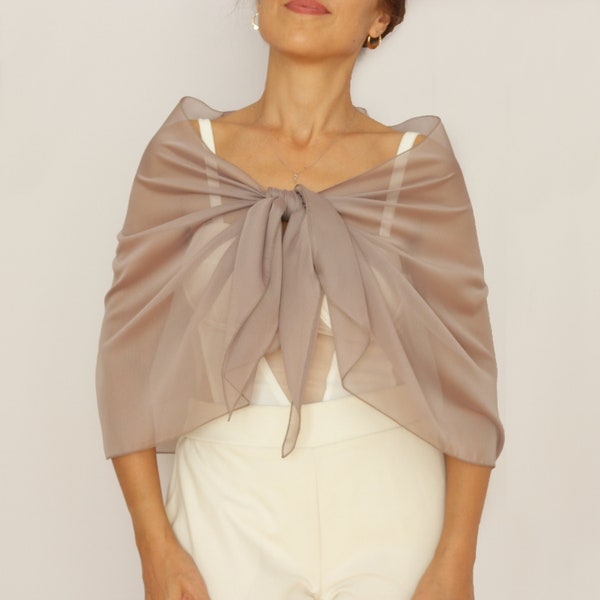 Taupe Iridescent Chiffon Shawl: Mother of Bride Evening Cover-Up