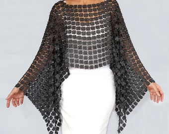 RESERVED for the order #3276937094, Anthracite gray lace mother of the bride evening tunic, Metallic 3D embroidery shrug bolero