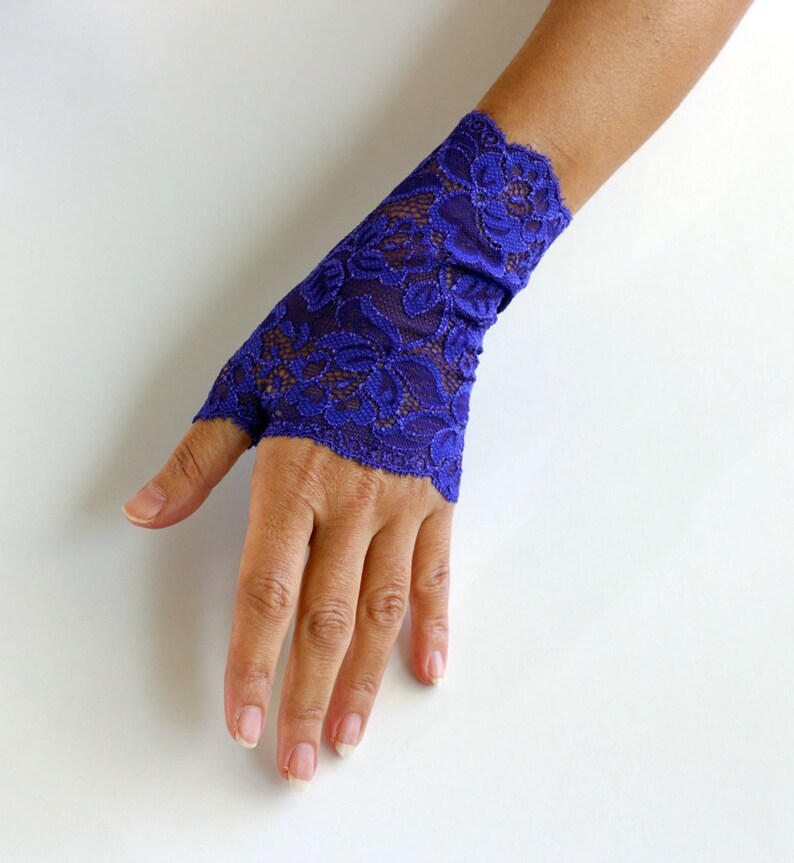 Fingerless lace gloves Royal blue lace cuffs Bridal wrist Etsy