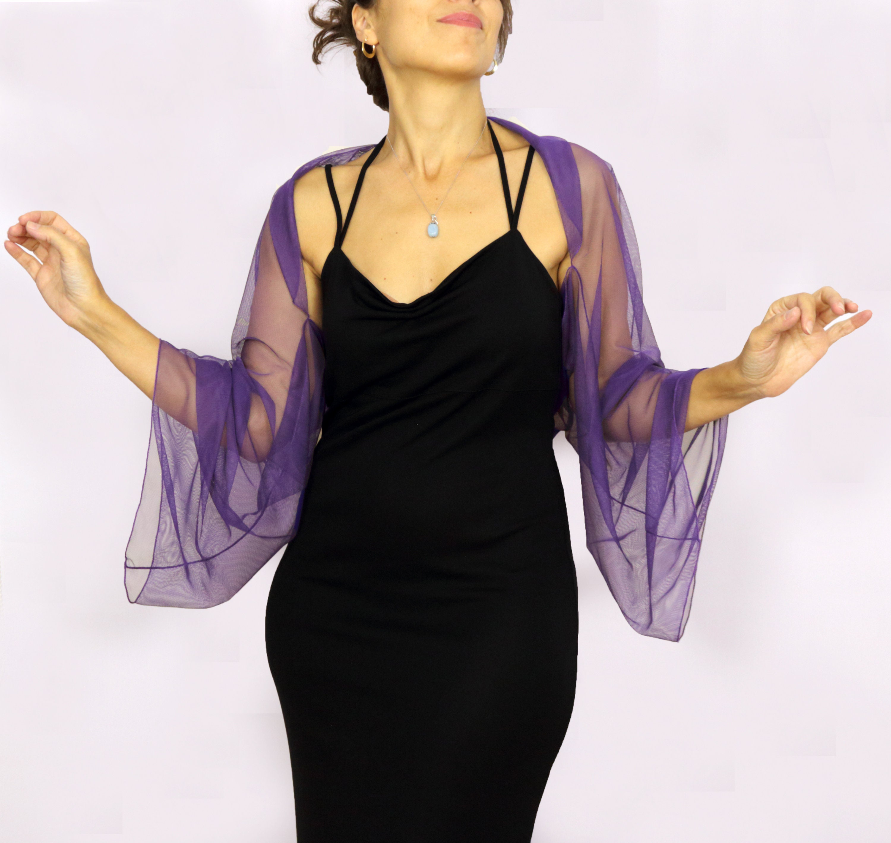 ボレロ vintage purple sheer embroidery bolero Purple Sheer Bolero Chiffon 3/4 Length Purple Chiffon Bolero