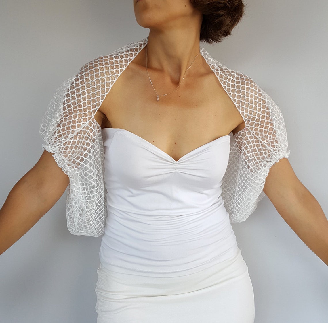 Turquoise Mesh Bolero Stretchy Lace Tulle Shrug Shoulder Etsy