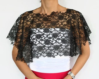 Black Floral Lace Capelet: Elegant Wedding Guest Dress Topper