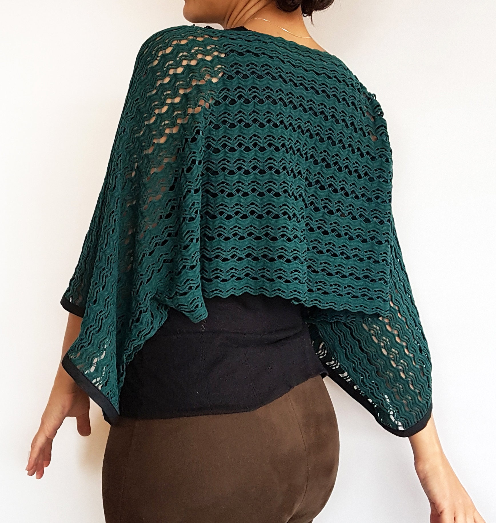 Emerald green lace shrug Mesh evening bolero Formal poncho Etsy