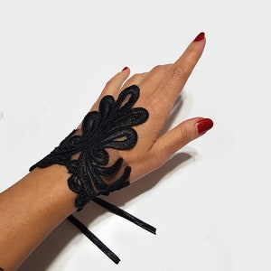 Puños de encaje negro, guantes góticos sin dedos, brazaletes de novia, calentadores de encaje formales, accesorios para trajes de boda