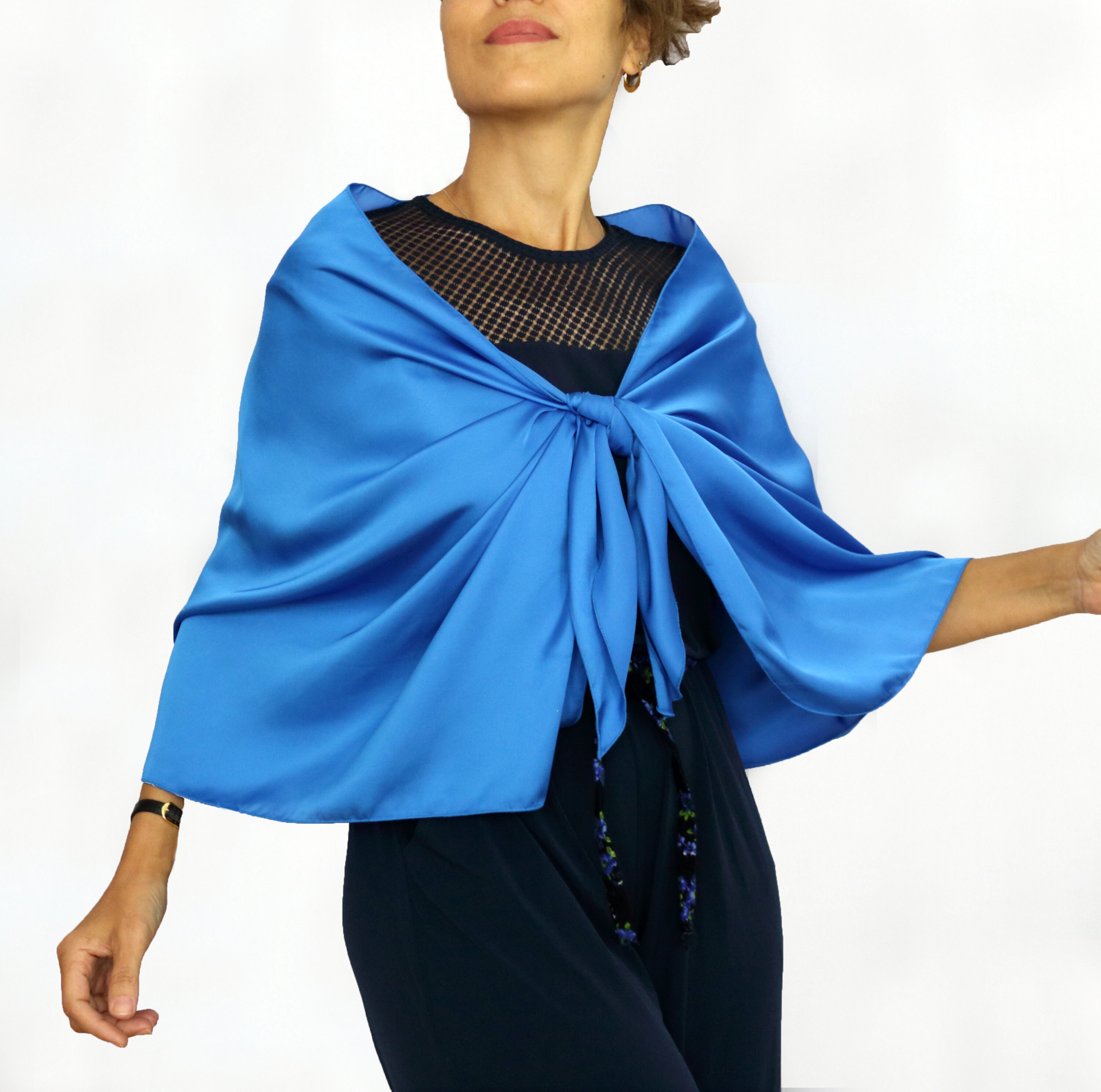 Royal Blue Satin Evening Wrap: Wedding Guest Formal Shawl - Etsy