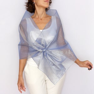 light blue organza evening wrap soft transparent wedding guest shawl