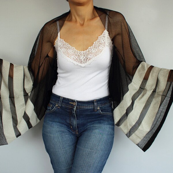 Black Shrug Made with Lightweight Elastic Tulle- Capelet. Handmade