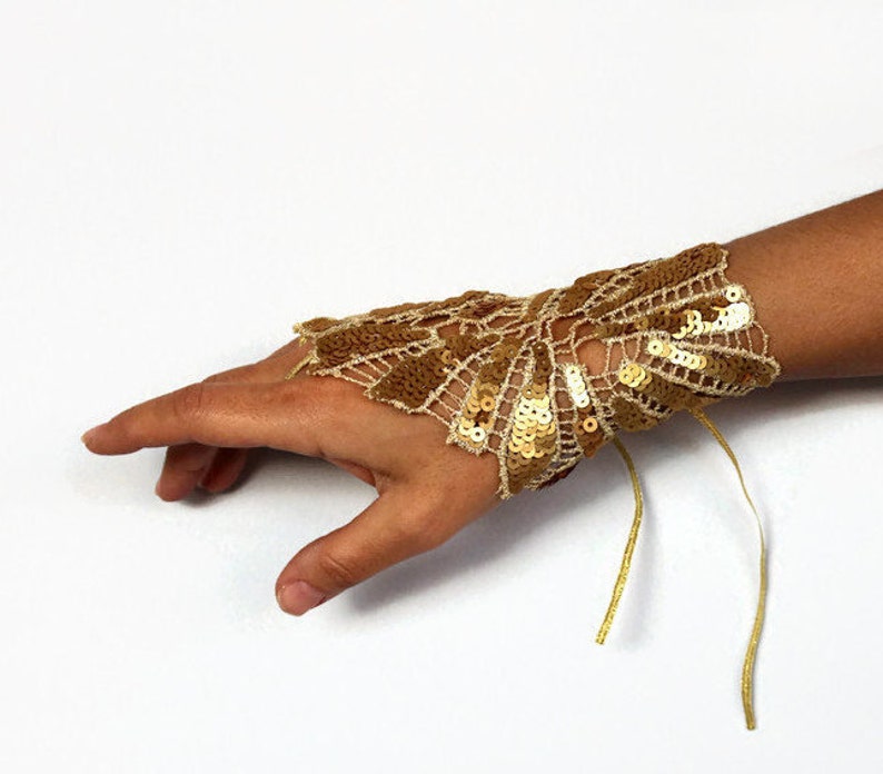 Gold Wrist Cuff Bridal Cuff Bracelet Lace Fingerless Glove Etsy