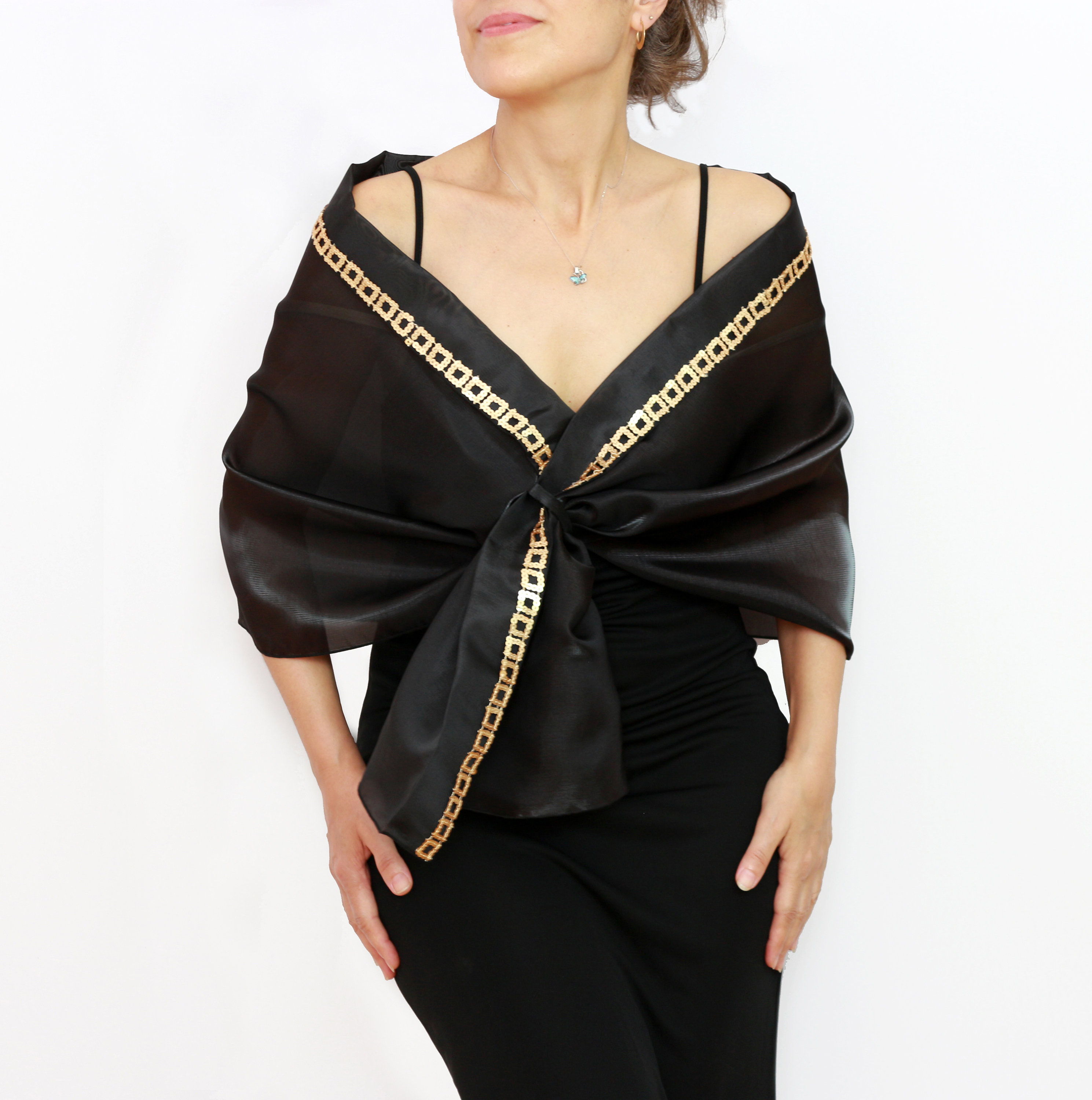 Shawls And Wraps For Evening Dresses Elegant Black Rhinestone Chiffon Shawl  Wrap For Women - Sparkly Formal Dress Cover Up For Weddings & Parties Black  Shawl