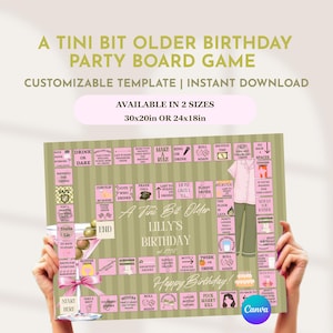 Jogo de tabuleiro para festa de aniversário &quot;Tini Bit Older&quot; com tema Martini, perfeito para comemorar os 30 anos. Ideal para imprimir e jogar jogos de bar em grupo. Perfeito para festas temáticas de meninas.
