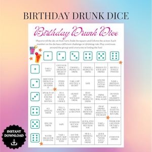 Girls Birthday Drunk Dice Game Printable Drinking Party Game Adult Party Game for Friends Birthday Dice Board Game Adult Birthday Board Game
