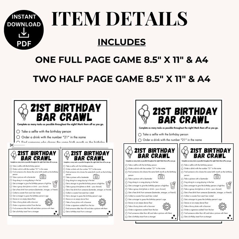 21st Birthday Bar Game, Birthday Scavenger Hunt, 21st birthday Decor, Printable Bar Hopping Game, Bar Scavenger Hunt, Adult Drinking Games image 7