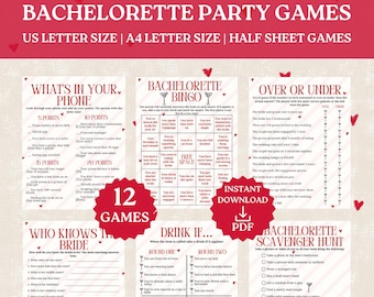 Drunk In Love Bachelorette Game Pack Bundle, 12 Printable Funny Hen Bachelorette Party Games, Bridal Shower, Wedding Shower, Modern Games