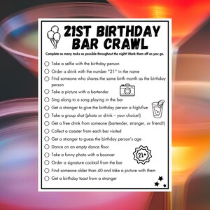 21st Birthday Bar Game, Birthday Scavenger Hunt, 21st birthday Decor, Printable Bar Hopping Game, Bar Scavenger Hunt, Adult Drinking Games image 5