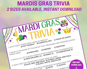 Mardi Gras Trivia Game, Mardi Gras Quiz, Mardi Gras Party Games, Fat ...
