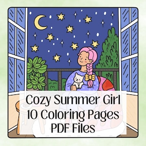 Bold and Easy Summer Cozy Girly Coloring Pages, Relaxing Stress Relief Activity for Adult & Teens, Cute Kawaii Coloring, Fun Girl Moments
