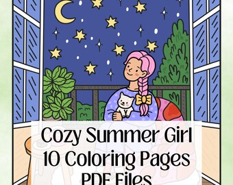 Bold and Easy Summer Cozy Girly Coloring Pages, Relaxing Stress Relief Activity for Adult & Teens, Cute Kawaii Coloring, Fun Girl Moments