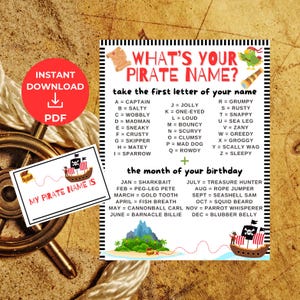What’s Your Pirate Name Game, Pirate Birthday Party, Pirate Decor, Pirate Party Game, Pirate Themed Printable, Pirate Party Sign Decorations