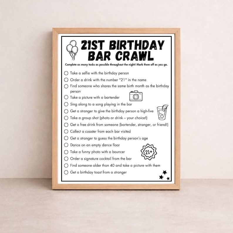 21st Birthday Bar Game, Birthday Scavenger Hunt, 21st birthday Decor, Printable Bar Hopping Game, Bar Scavenger Hunt, Adult Drinking Games image 2