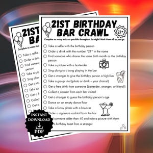 21st Birthday Bar Game, Birthday Scavenger Hunt, 21st birthday Decor, Printable Bar Hopping Game, Bar Scavenger Hunt, Adult Drinking Games