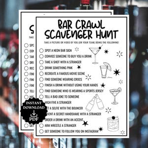 Bar Scavenger Hunt, Bar Crawl Scavenger Hunt Activity, Pub Crawl, Adult Drinking Bar Games, Drinking Game, 21st Birthday Bar Hopping Game