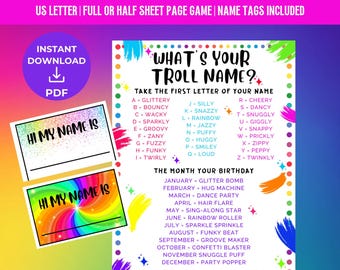 What’s Your Troll Name Game, Troll Printable Game, Troll Party Decor, Troll Sign, Troll Themed Birthday Party, Poppi Games, Troll Activity
