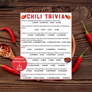 Chili Trivia Game, Chili Competition Contest, Printable Chili Cookoff Quiz for Adults & Kids, Chili Bar Theme, Chili Potluck Party Game