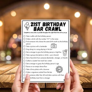 21st Birthday Bar Game, Birthday Scavenger Hunt, 21st birthday Decor, Printable Bar Hopping Game, Bar Scavenger Hunt, Adult Drinking Games image 3