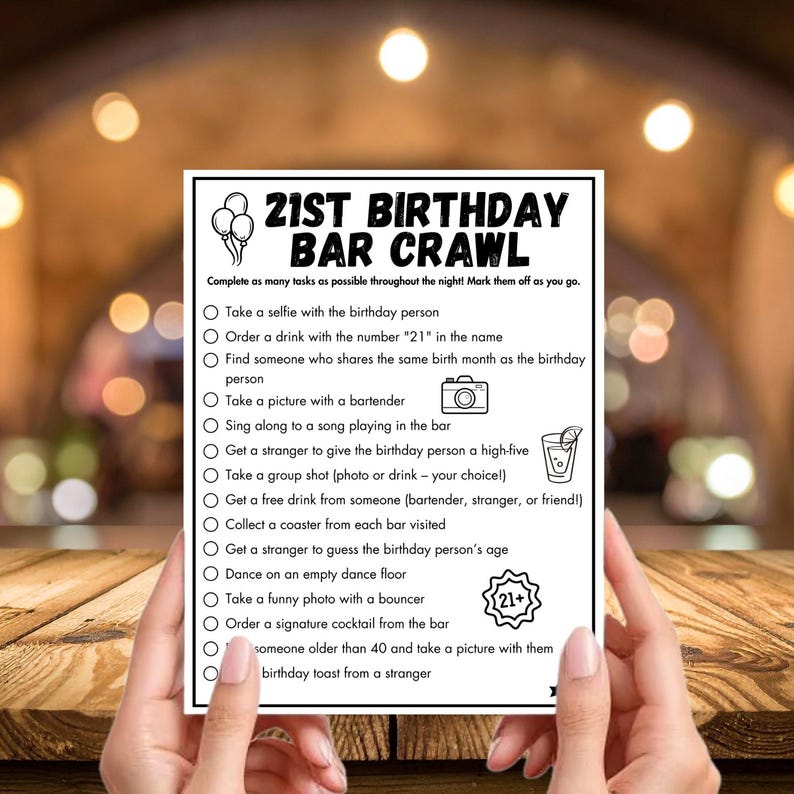 21st Birthday Bar Game, Birthday Scavenger Hunt, 21st birthday Decor, Printable Bar Hopping Game, Bar Scavenger Hunt, Adult Drinking Games image 3