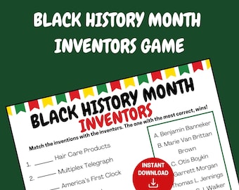 Black History Month Inventors Match Up Game, Black History Games, Black History Month Trivia, Printable Activity for Kids Adults Classroom