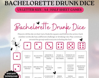 Gioco di dadi per ubriachi per l'addio al nubilato, gioco da bere stampabile per la sposa, gioco di dadi per la serata tra donne per l'addio al nubilato a Nashville, attività per l'addio al nubilato