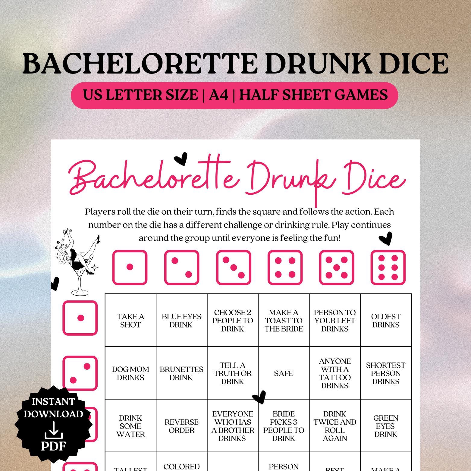 Bachelorette Party Drunk Dice Game Printable Drinking Game for Bride Hen Party Ladies Night Dice Game Nashville Bachelorette Activites