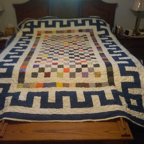 Queen Size Quilt Modern Quilt Turquoise Blue Quilt Custom Made Etsy