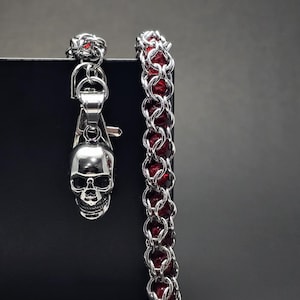 Beaded Skull Belt Chain | Wallet Chain | Handmade Chainmail | Stainless Steel