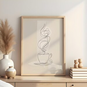 Minimalist Coffee Line Art Matte Vertical Posters, Steaming Cup Wall Prints, Modern Kitchen Decor, Coffee Nook Wall Art, Cafe Wall Print, image 3