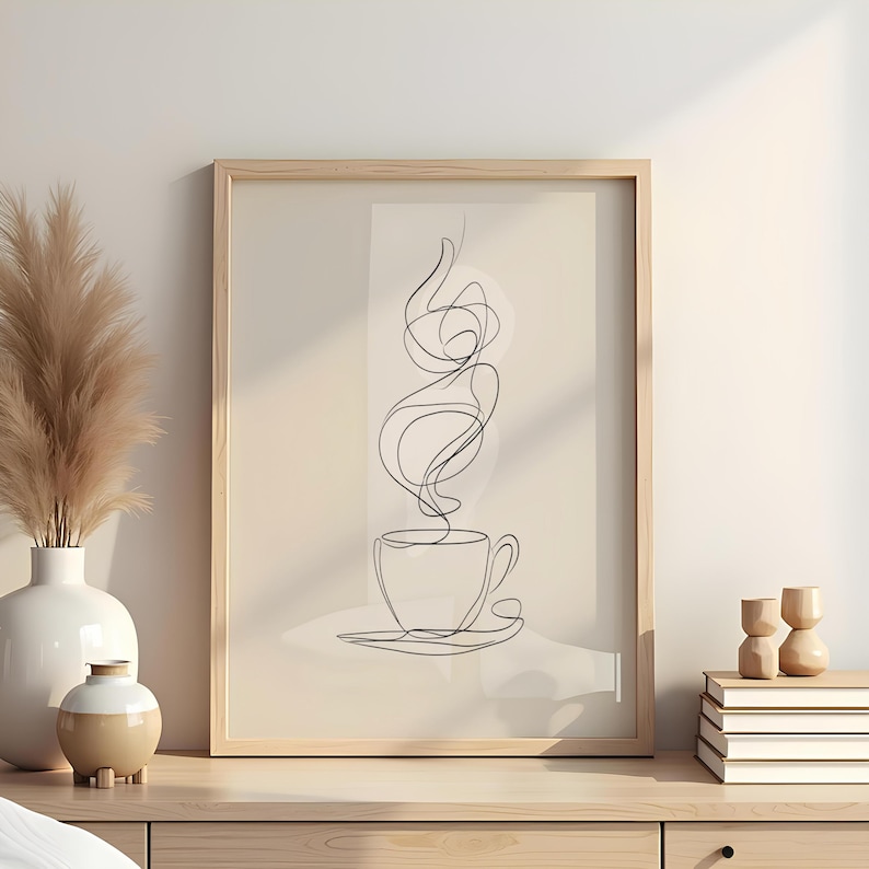 Minimalist Coffee Line Art Matte Vertical Posters, Steaming Cup Wall Prints, Modern Kitchen Decor, Coffee Nook Wall Art, Cafe Wall Print, image 3
