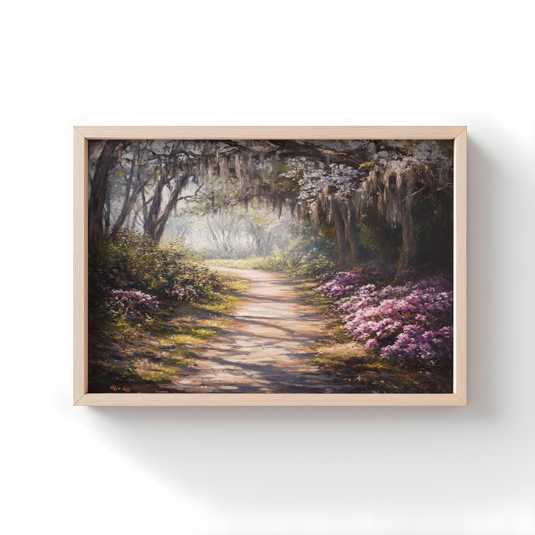 Southern Bayou Art Print: Rustic Azalea Landscape, Vintage Style - Etsy