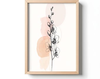 Watercolor Orchid Line Art Print: Minimalist Botanical Wall Decor