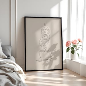 Minimalist Coffee Line Art Matte Vertical Posters, Steaming Cup Wall Prints, Modern Kitchen Decor, Coffee Nook Wall Art, Cafe Wall Print, image 2