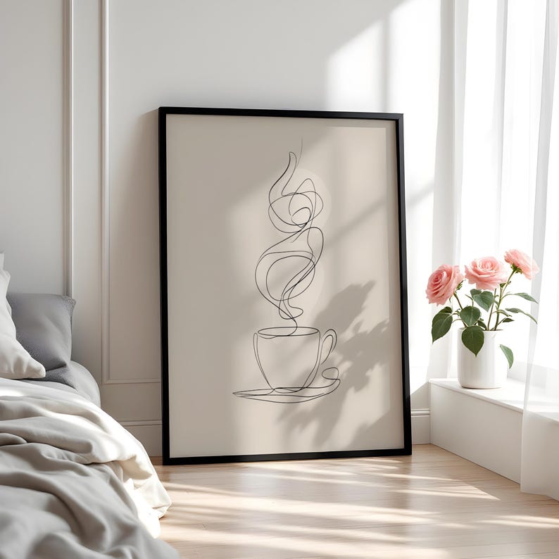 Minimalist Coffee Line Art Matte Vertical Posters, Steaming Cup Wall Prints, Modern Kitchen Decor, Coffee Nook Wall Art, Cafe Wall Print, image 2