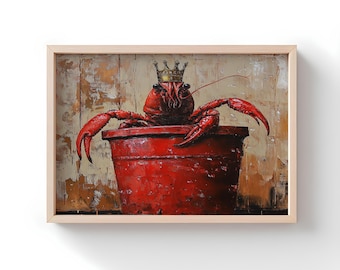 Crawfish King Art Print: Rustic Cajun Kitchen Decor