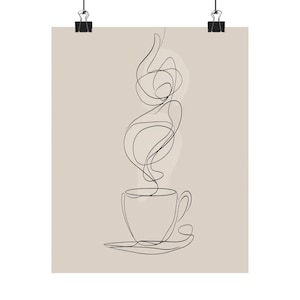 Minimalist Coffee Line Art Matte Vertical Posters, Steaming Cup Wall Prints, Modern Kitchen Decor, Coffee Nook Wall Art, Cafe Wall Print, image 6