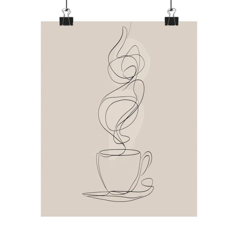 Minimalist Coffee Line Art Matte Vertical Posters, Steaming Cup Wall Prints, Modern Kitchen Decor, Coffee Nook Wall Art, Cafe Wall Print, image 6